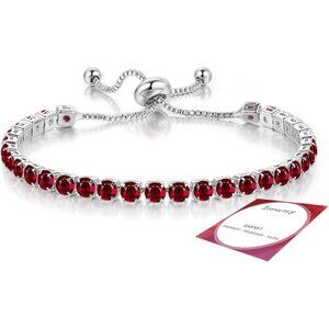 Jan Birthstone-Garnet Silver Sparkly Tennis CZ Adjustable Slider Bracelets